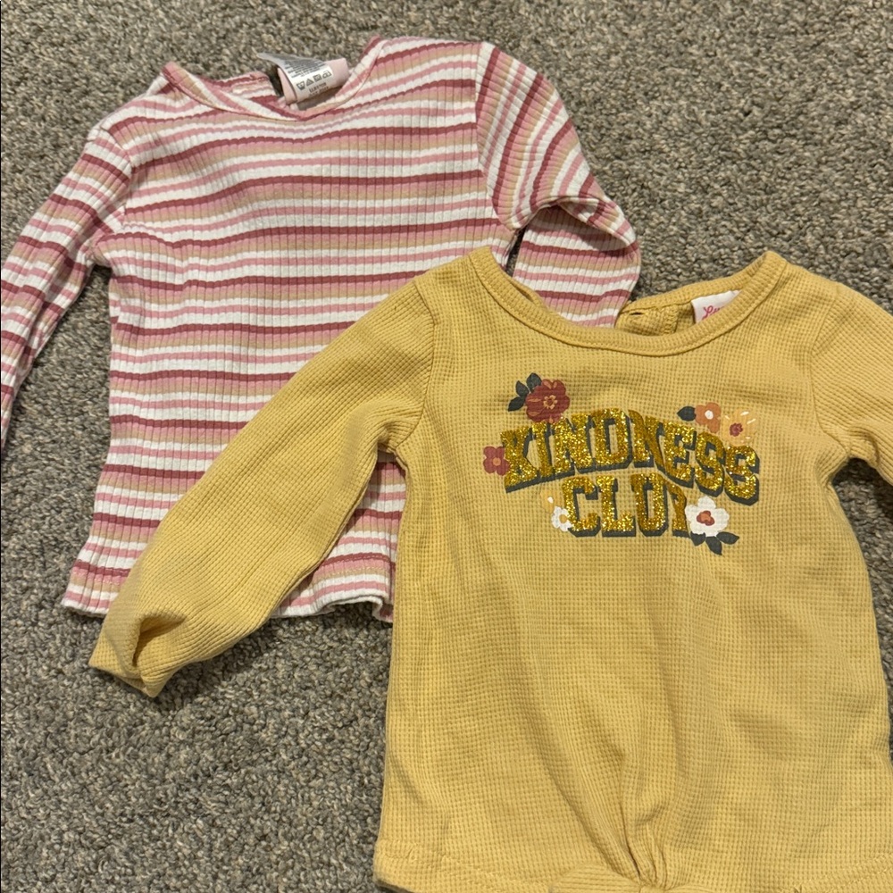 Striped Pink and Yellow Graphic Long Sleeve Tops